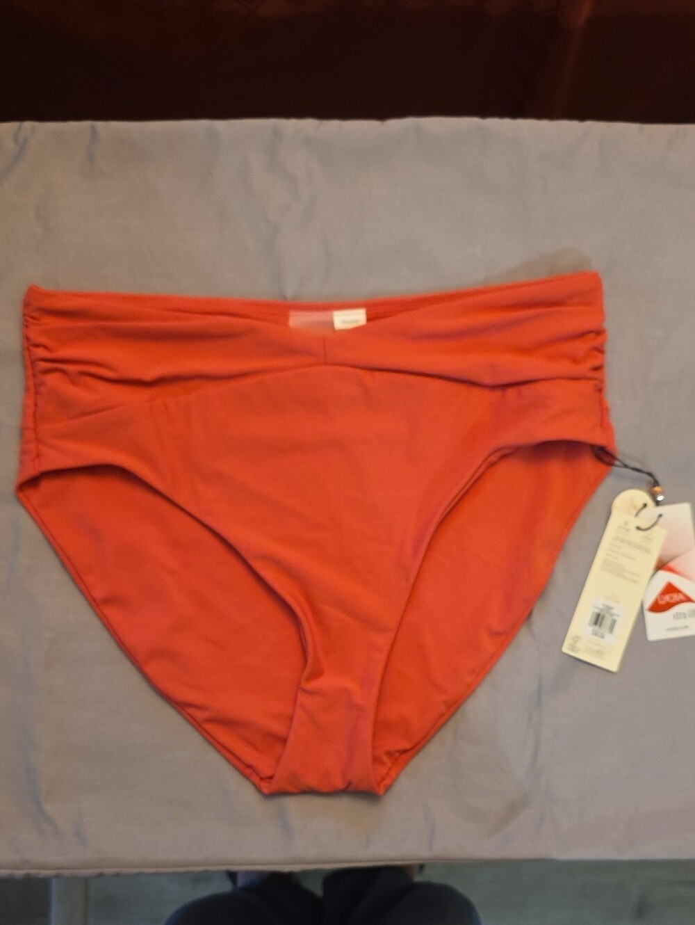 CALIA Women's Shirred V Front High Rise Swim Bottom Color: Guava Pink